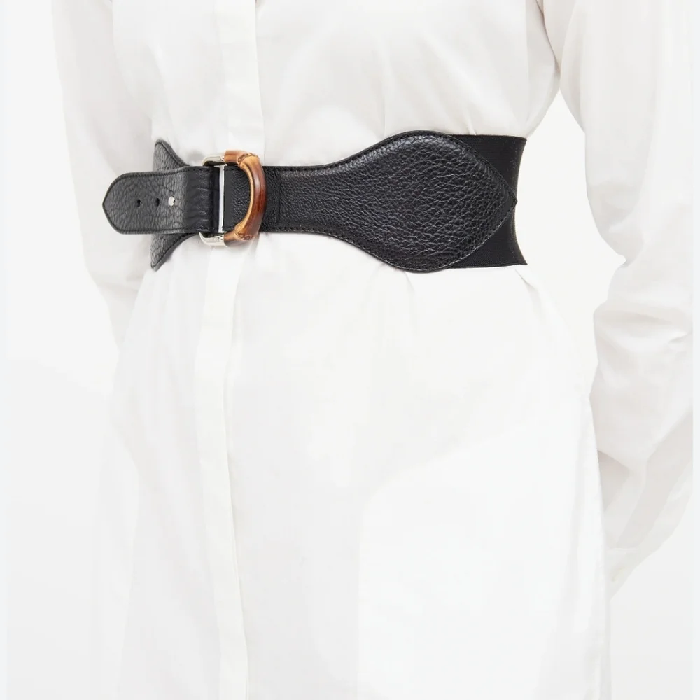 Gucci Tobacco brown bamboo calfskin and fabric belt